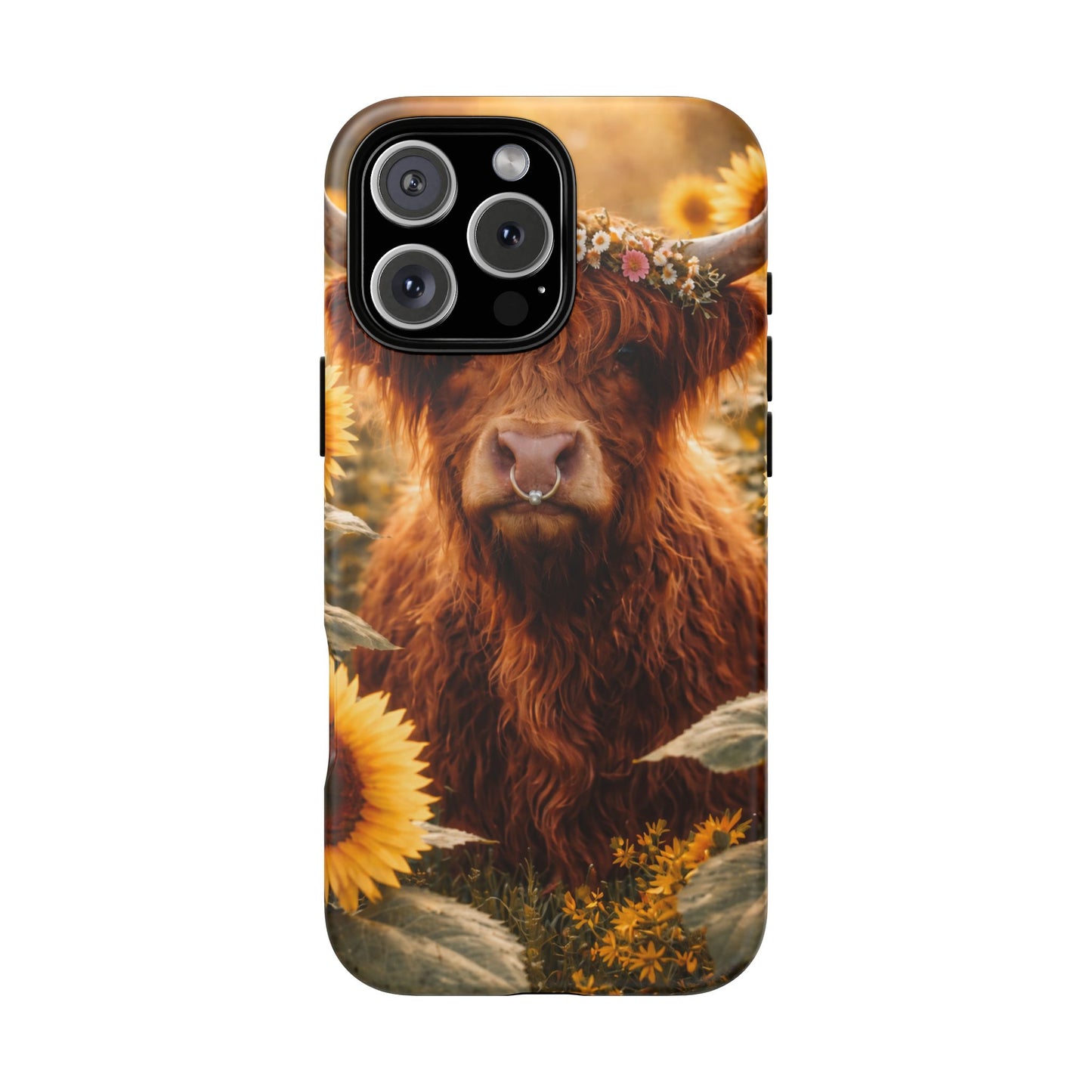 Highland Cow Sunflower Phone Case | Floral Farmhouse iPhone, Samsung Galaxy and Pixel Cover