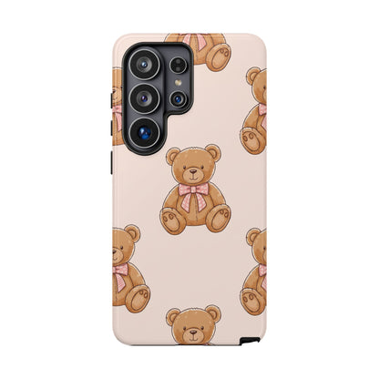 Teddy Bear Phone Case | Cute Coquette Aesthetic Pink Bear Pattern Case | Kawaii Soft Girl iPhone & Samsung Tough Protective Case