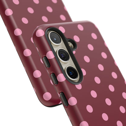 Pink Polka Dot Phone Case – Cute Aesthetic Tough Protective Phone Cover for Iphone, Samsung Galaxy and Pixel