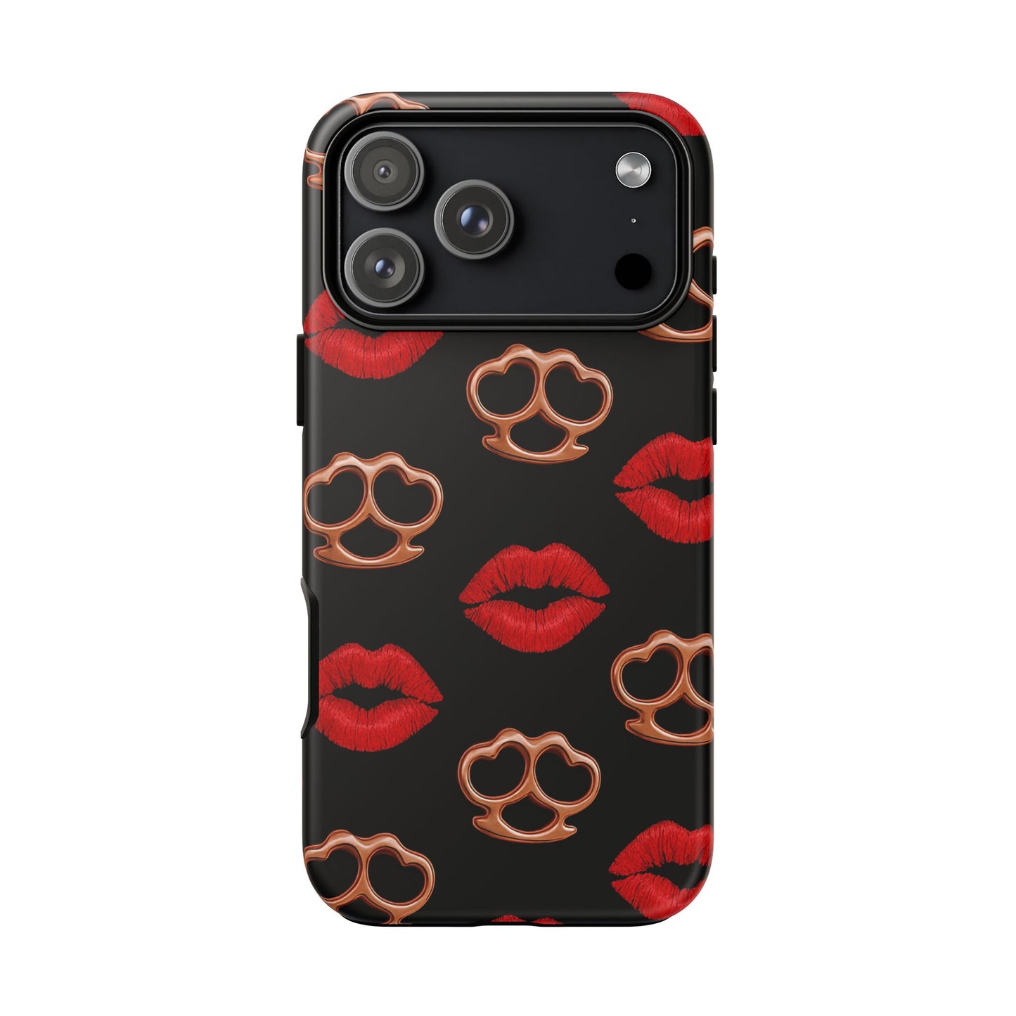 Red Lipstick & Knuckle Duster Phone Case | Bold Kiss Print Tough Protective Cover for Iphone, Samsung Galaxy and Pixel