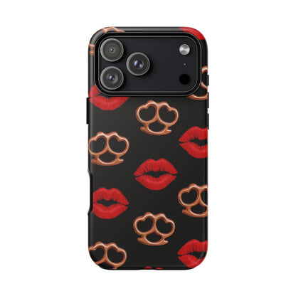 Red Lipstick & Knuckle Duster Phone Case | Bold Kiss Print Tough Protective Cover for Iphone, Samsung Galaxy and Pixel