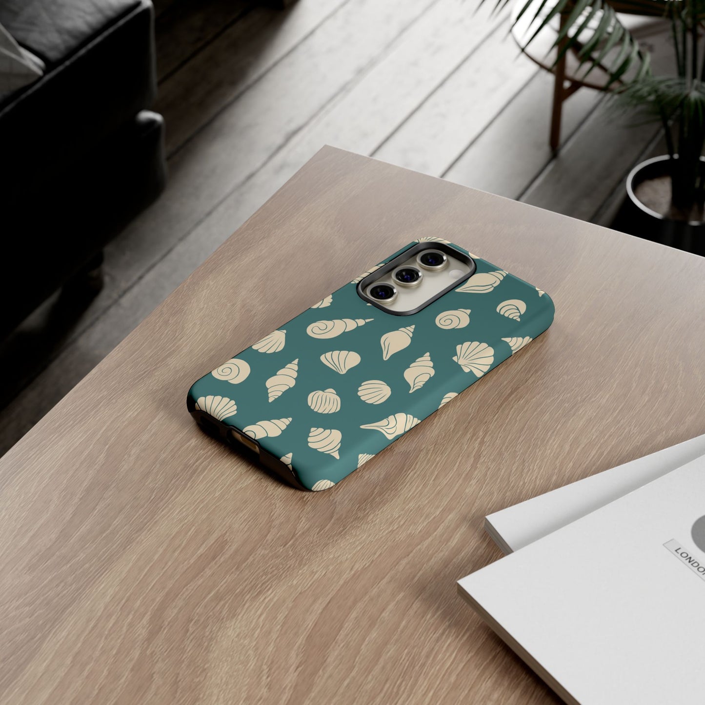Seashell Pattern Phone Case | Teal Coastal Shells Tough Case for Iphone, Samsung Galaxy and Pixel