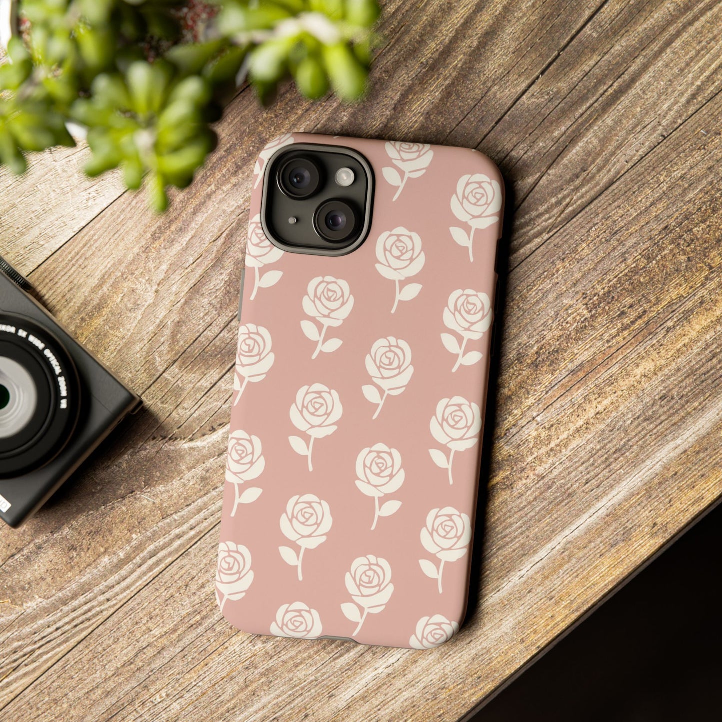 White Rose Pattern Tough Phone Case | Elegant Floral Aesthetic Case for Iphone, Samsung Galaxy and Pixel