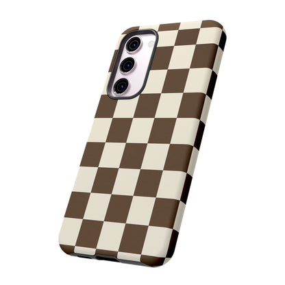 Mocha Checkerboard Phone Case | Neutral Aesthetic Checkered iPhone & Samsung Tough Case