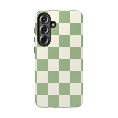 Sage Green Checkerboard Phone Case | Minimal Aesthetic Checkered iPhone & Samsung Tough Case
