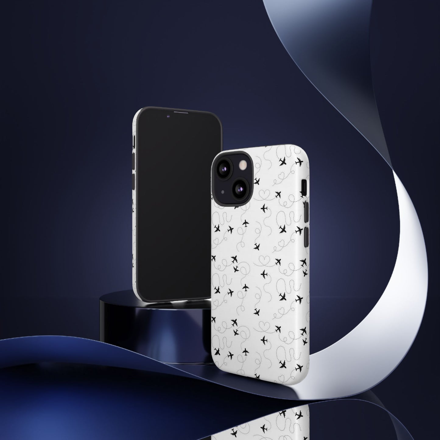 Minimal Paper Airplane Pattern Phone Case – Black White Aesthetic Tough Cover
