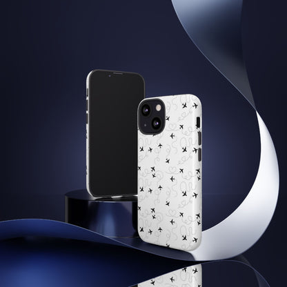 Minimal Paper Airplane Pattern Phone Case – Black White Aesthetic Tough Cover