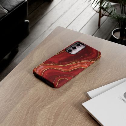 Red Agate Marble Phone Case with Gold Veins – Luxury Tough iPhone & Samsung Case