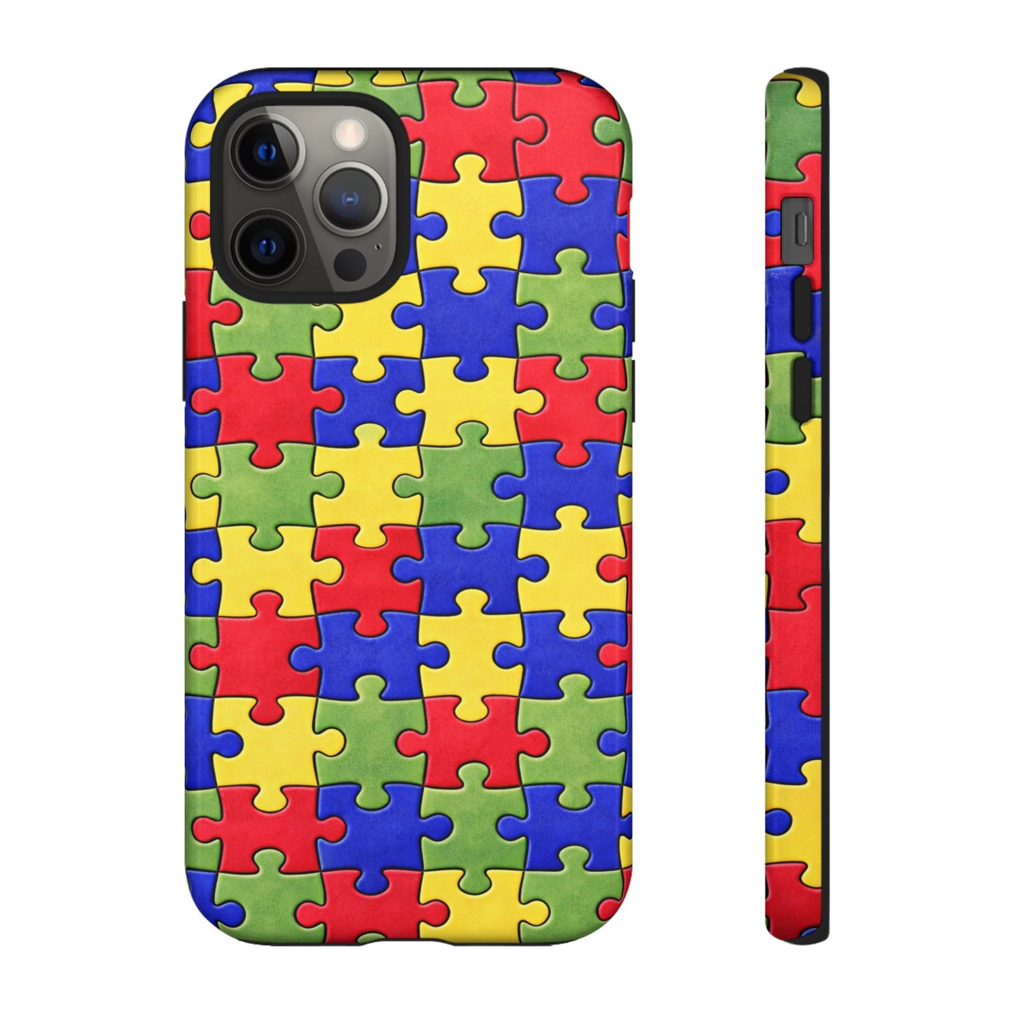 Colorful Puzzle Phone Case, Autism Awareness Jigsaw Design, Tough Protective Case, iPhone & Samsung Case, Vibrant Puzzle Pattern