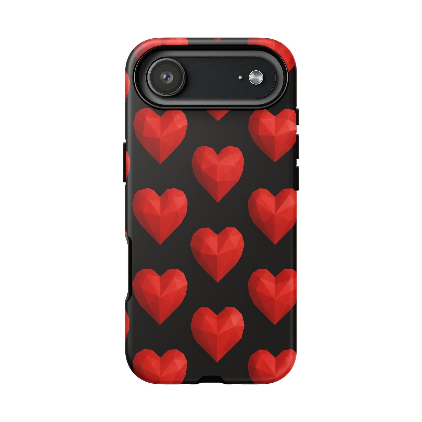 Red Heart Phone Case – Geometric Heart Pattern Tough Case (Black)