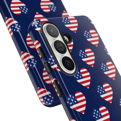 Patriotic American Flag Heart Phone Case – Tough Shockproof, USA Stars & Stripes for Iphone, Samsung Galaxy and Pixel