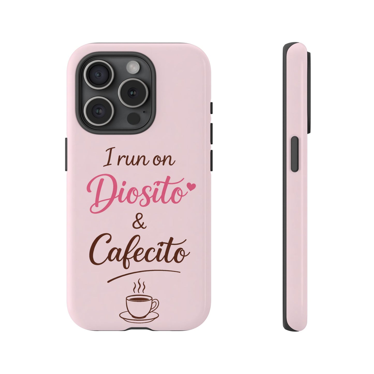 I Run on Diosito y Cafecito Phone Case, Pink Aesthetic Latina Faith Coffee Case, Girly Protective iPhone Samsung Cover