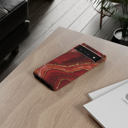 Red Agate Marble Phone Case – Gold Vein Luxury Stone Tough Case (iPhone, Samsung, Pixel)