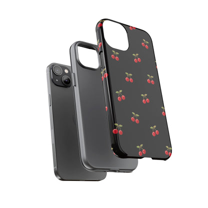 Cherry Pattern Phone Case — Slim Black Protective iPhone Case with Red Cherries for Iphone, Samsung Galaxy and Pixel