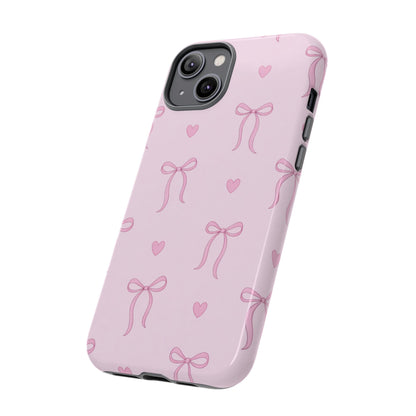Pink Bow Heart Aesthetic Phone Case – Coquette Cute Tough Cover