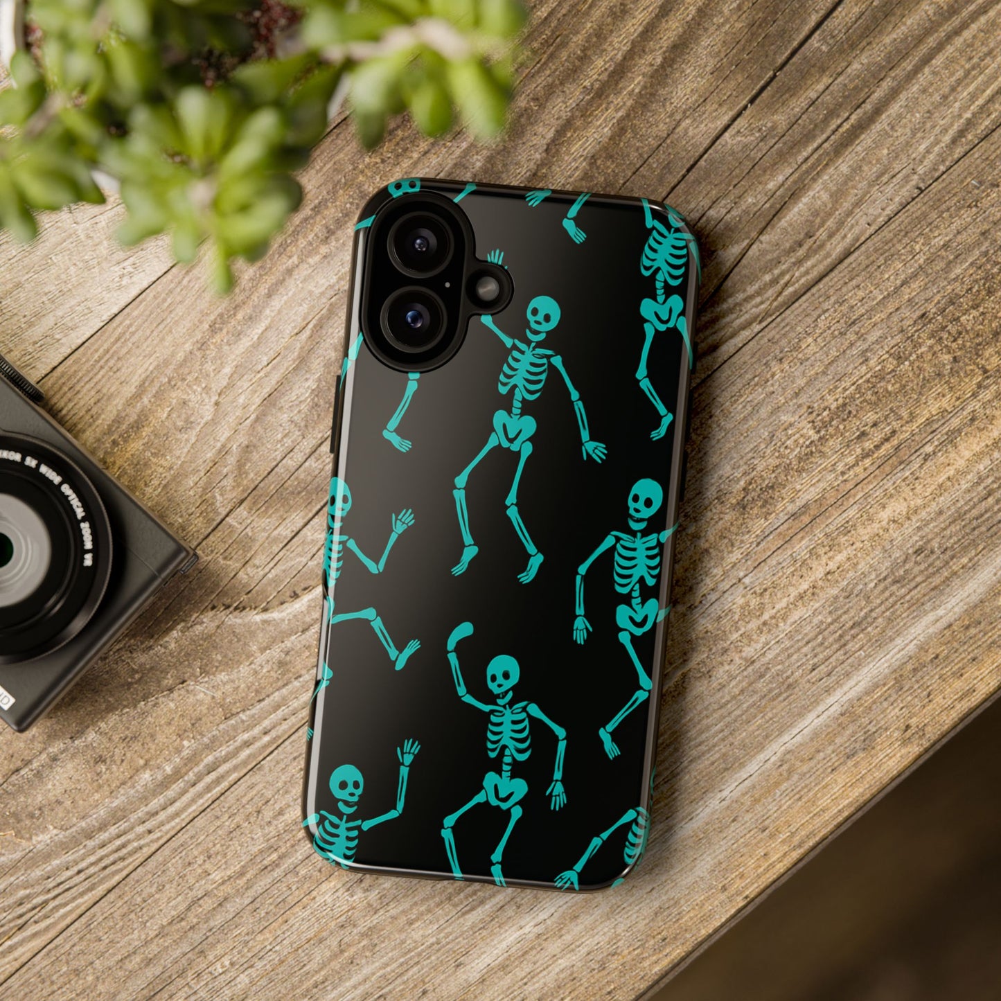 Dancing Teal Skeletons Phone Case | Tough Protective Case for Iphone, Samsung Galaxy and Pixel