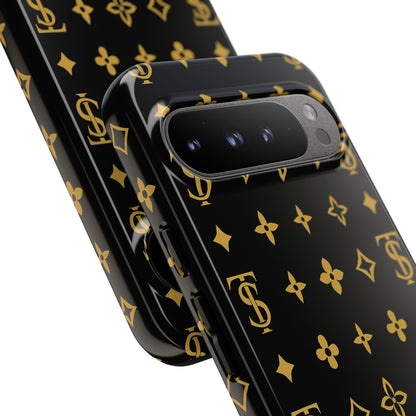 Gold Monogram Pattern Tough Phone Case | Black & Gold Luxury Design for Iphone, Samsung Galaxy and Pixel