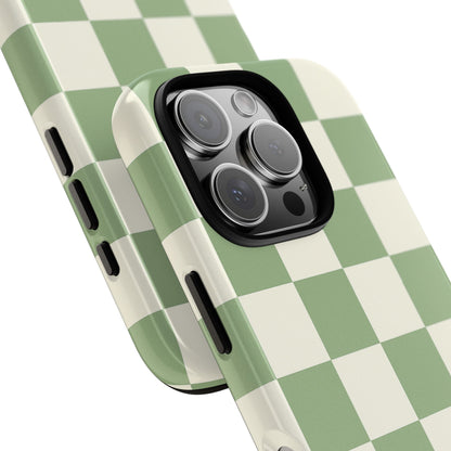 Sage Green Checkerboard Phone Case | Minimal Aesthetic Checkered iPhone & Samsung Tough Case