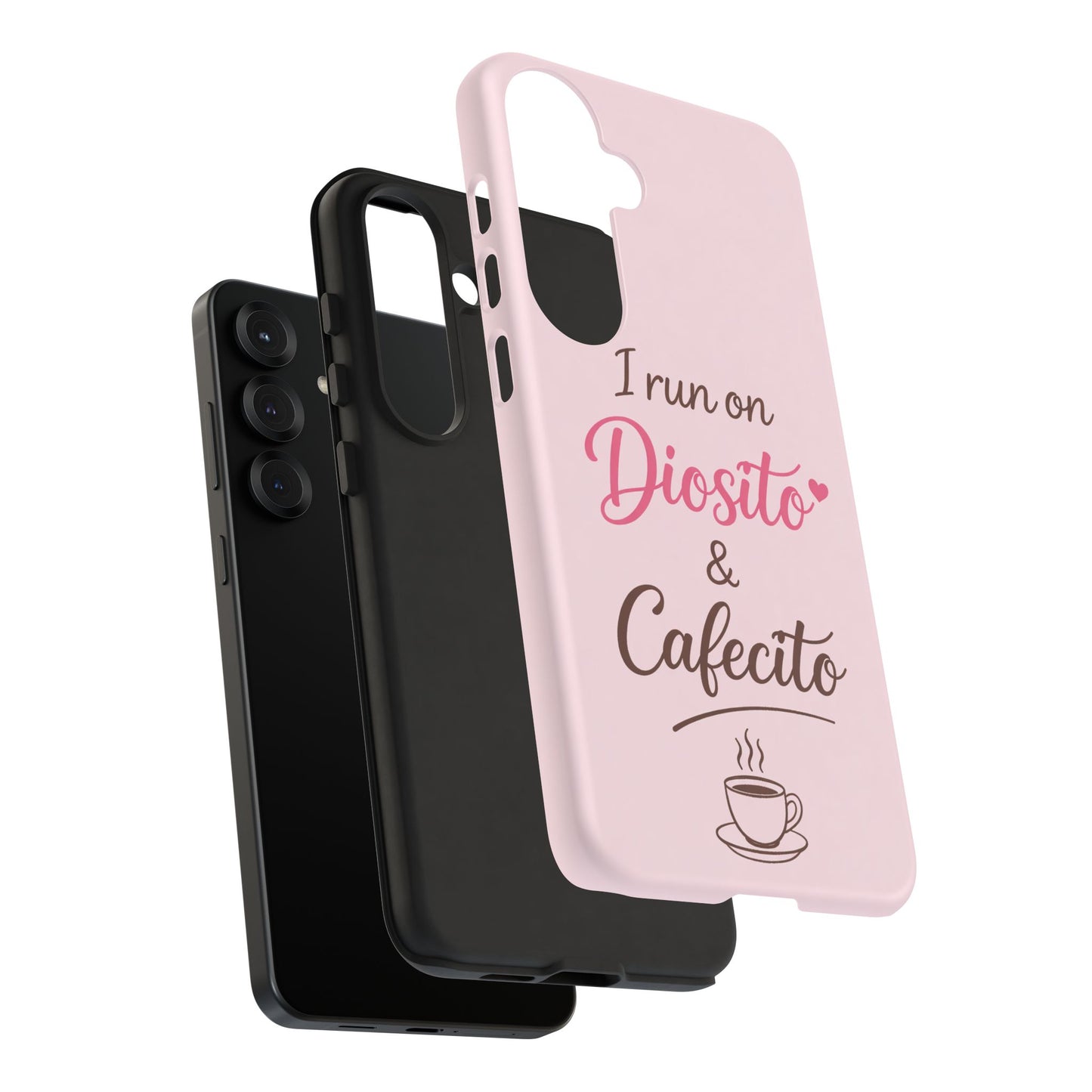 I Run on Diosito y Cafecito Phone Case, Pink Aesthetic Latina Faith Coffee Case, Girly Protective iPhone Samsung Cover