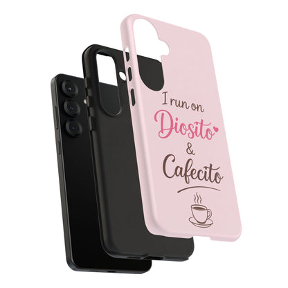I Run on Diosito y Cafecito Phone Case, Pink Aesthetic Latina Faith Coffee Case, Girly Protective iPhone Samsung Cover