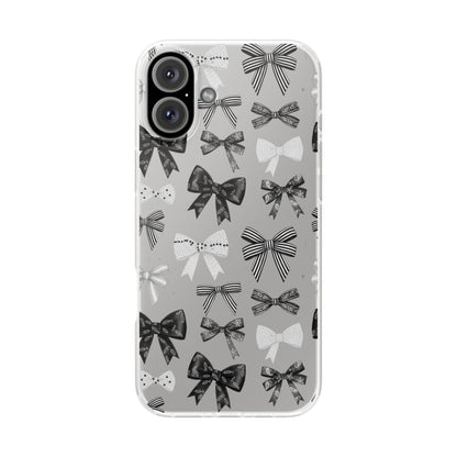 Black & White Bow Pattern Phone Case | Minimal Coquette Flexi Case