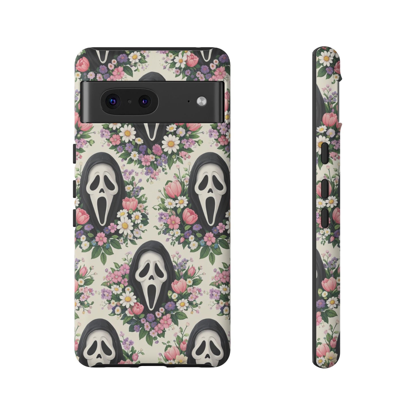 Floral Ghost Face Aesthetic Phone Case – Cute Spooky Tough Cover