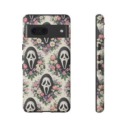 Floral Ghost Face Aesthetic Phone Case – Cute Spooky Tough Cover