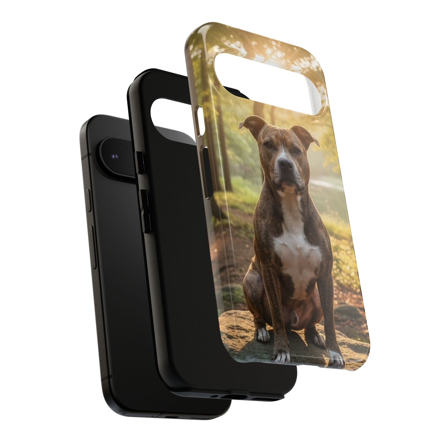 Pitbull Portrait Phone Case | Dog Lover Tough Case, Sunset Forest