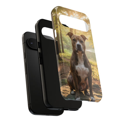 Pitbull Portrait Phone Case | Dog Lover Tough Case, Sunset Forest