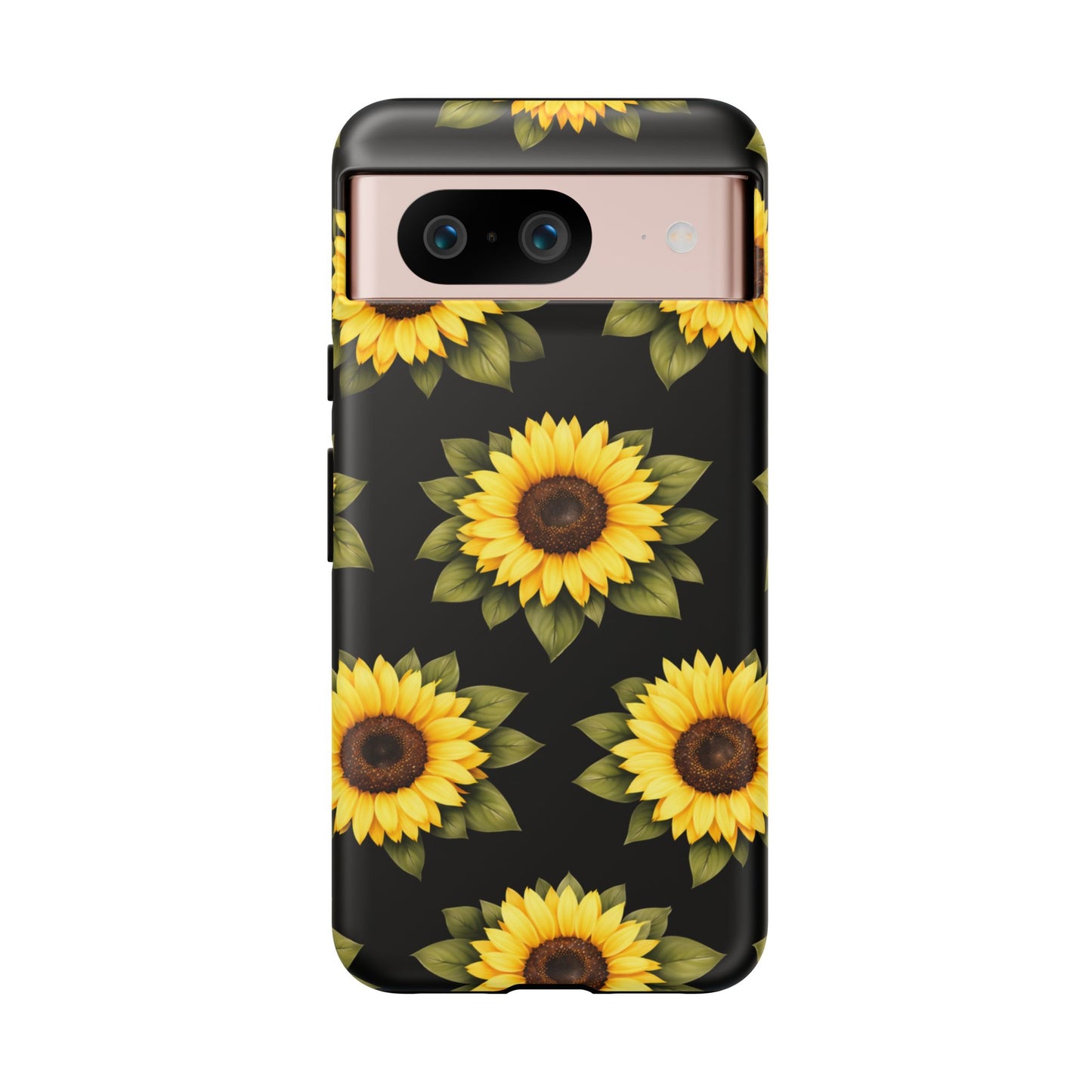 Sunflower Floral Tough Phone Case – Black Background Protective Cover for Iphone, Samsung Galaxy and Pixel