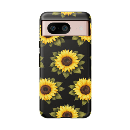 Sunflower Floral Tough Phone Case – Black Background Protective Cover for Iphone, Samsung Galaxy and Pixel