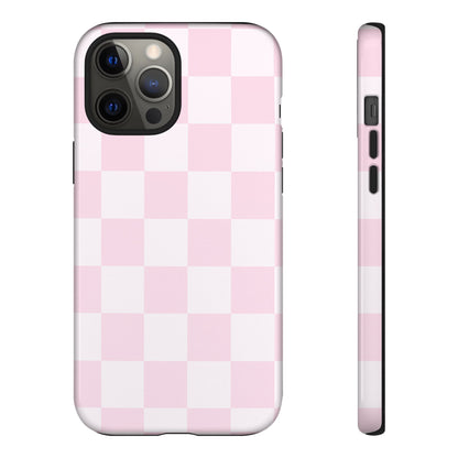 Light Pink Checkerboard Phone Case | Pastel Aesthetic Checkered iPhone & Samsung Tough Case