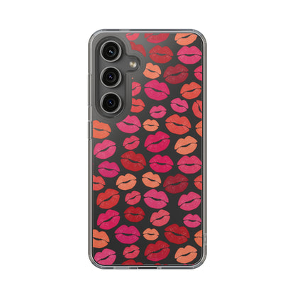 Kiss Print Clear Phone Case | Red Lip Pattern Impact-Resistant Case