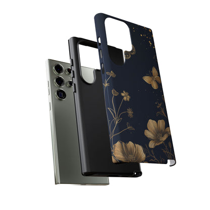 Gold Floral Butterfly Phone Case, Dark Aesthetic Botanical, Elegant Black Luxury iPhone Samsung Cover