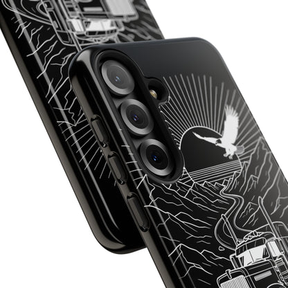 Trucker Highway Phone Case | Eagle & Mountain Line Art | Black Western Tough Case