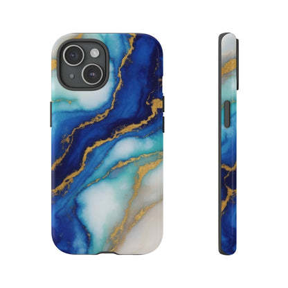 Blue & Gold Marble Phone Case – Luxury Resin Art Tough Case (iPhone, Samsung, Pixel)