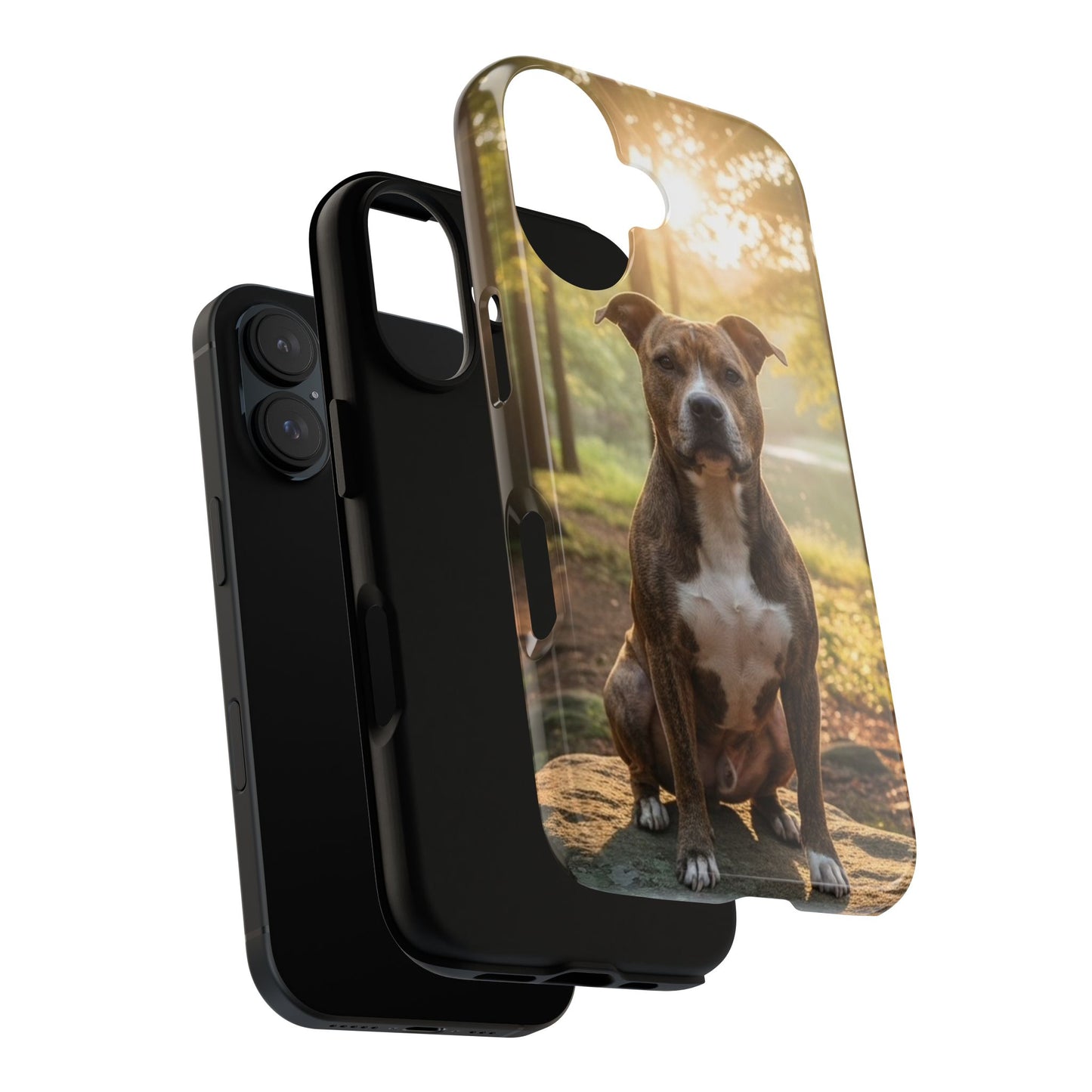 Pitbull Portrait Phone Case | Dog Lover Tough Case, Sunset Forest