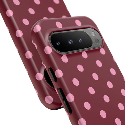 Pink Polka Dot Phone Case – Cute Aesthetic Tough Protective Phone Cover for Iphone, Samsung Galaxy and Pixel