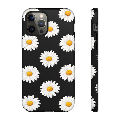 Black Daisy Floral Tough Phone Case – Cute Protective Cover for Iphone, Samsung Galaxy and Pixel