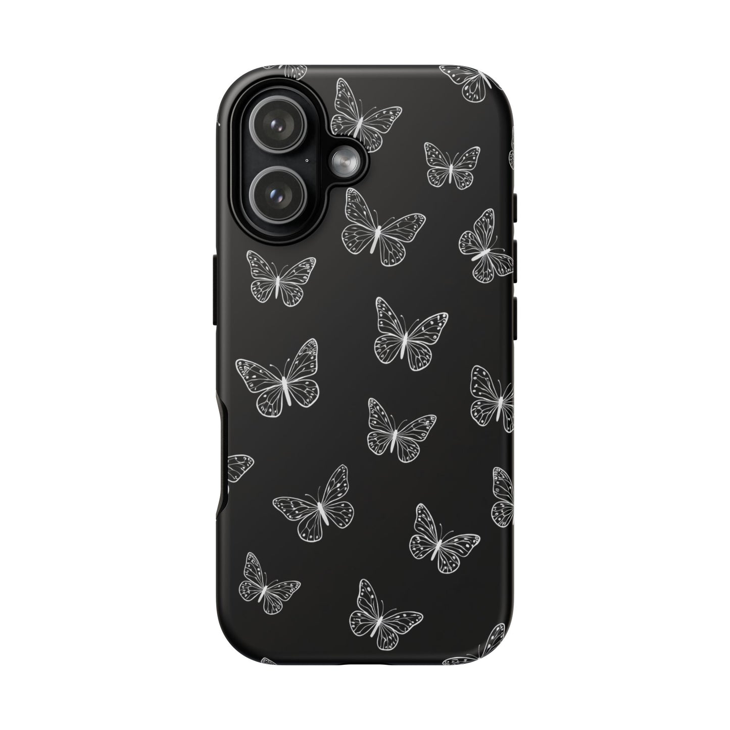 White Butterfly Pattern Phone Case – Dark Aesthetic Monochrome Tough Cover
