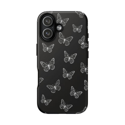 White Butterfly Pattern Phone Case – Dark Aesthetic Monochrome Tough Cover