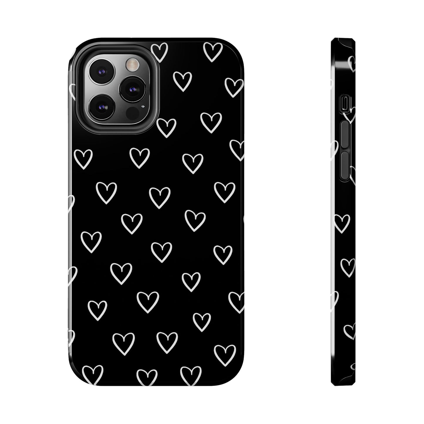 Doodle Heart Phone Case – Minimal Black & White Heart Pattern | Tough Protective Case