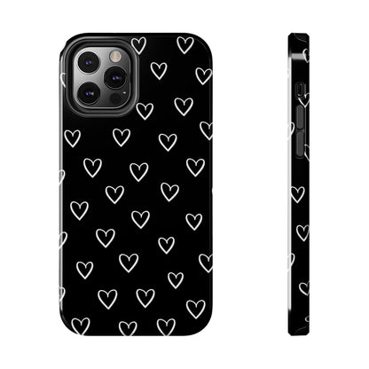 Doodle Heart Phone Case – Minimal Black & White Heart Pattern | Tough Protective Case