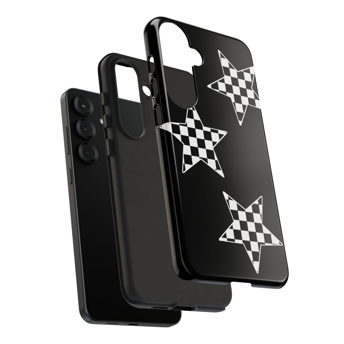 Checkered Star Tough Phone Case – Black Retro Graphic Protective Cover for Iphone, Samsung Galaxy and Pixel