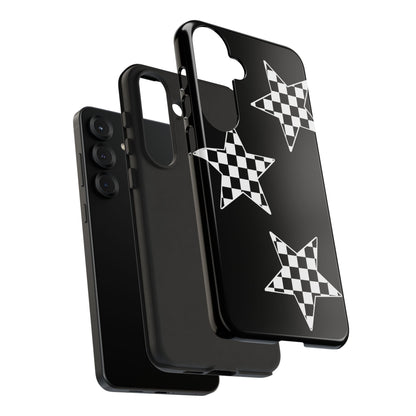 Checkered Star Tough Phone Case – Black Retro Graphic Protective Cover for Iphone, Samsung Galaxy and Pixel