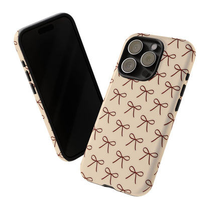 Coquette Bow Phone Case | Neutral Beige Aesthetic iPhone & Samsung Tough Case