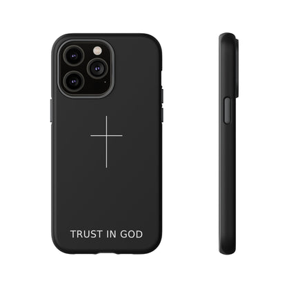 Trust in God Phone Case Minimal Cross Christian Black Tough Cover