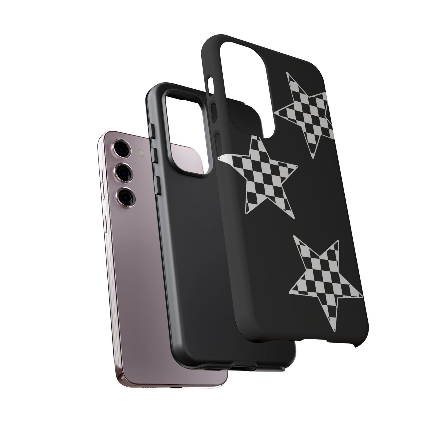Checkered Star Tough Phone Case – Black Retro Graphic Protective Cover for Iphone, Samsung Galaxy and Pixel