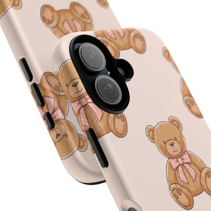 Teddy Bear Phone Case | Cute Coquette Aesthetic Pink Bear Pattern Case | Kawaii Soft Girl iPhone & Samsung Tough Protective Case