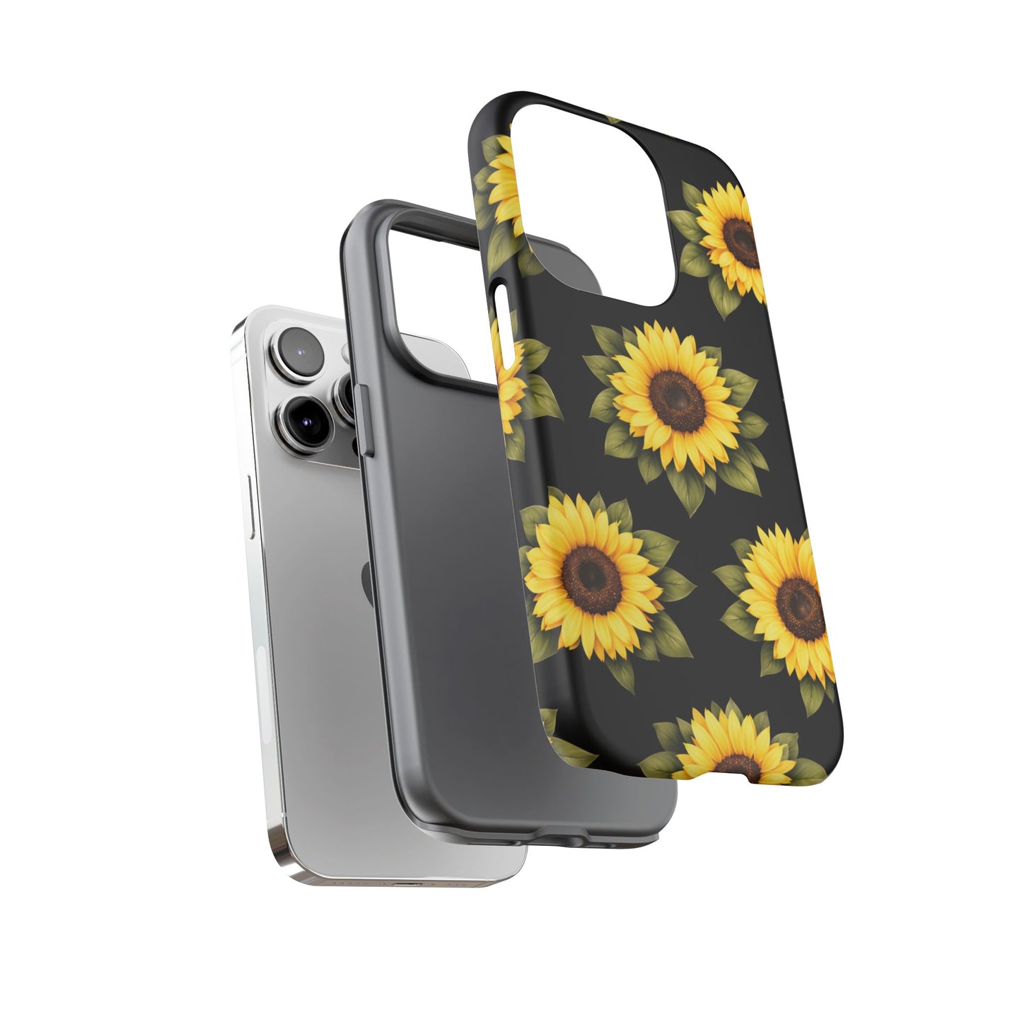 Sunflower Floral Tough Phone Case – Black Background Protective Cover for Iphone, Samsung Galaxy and Pixel